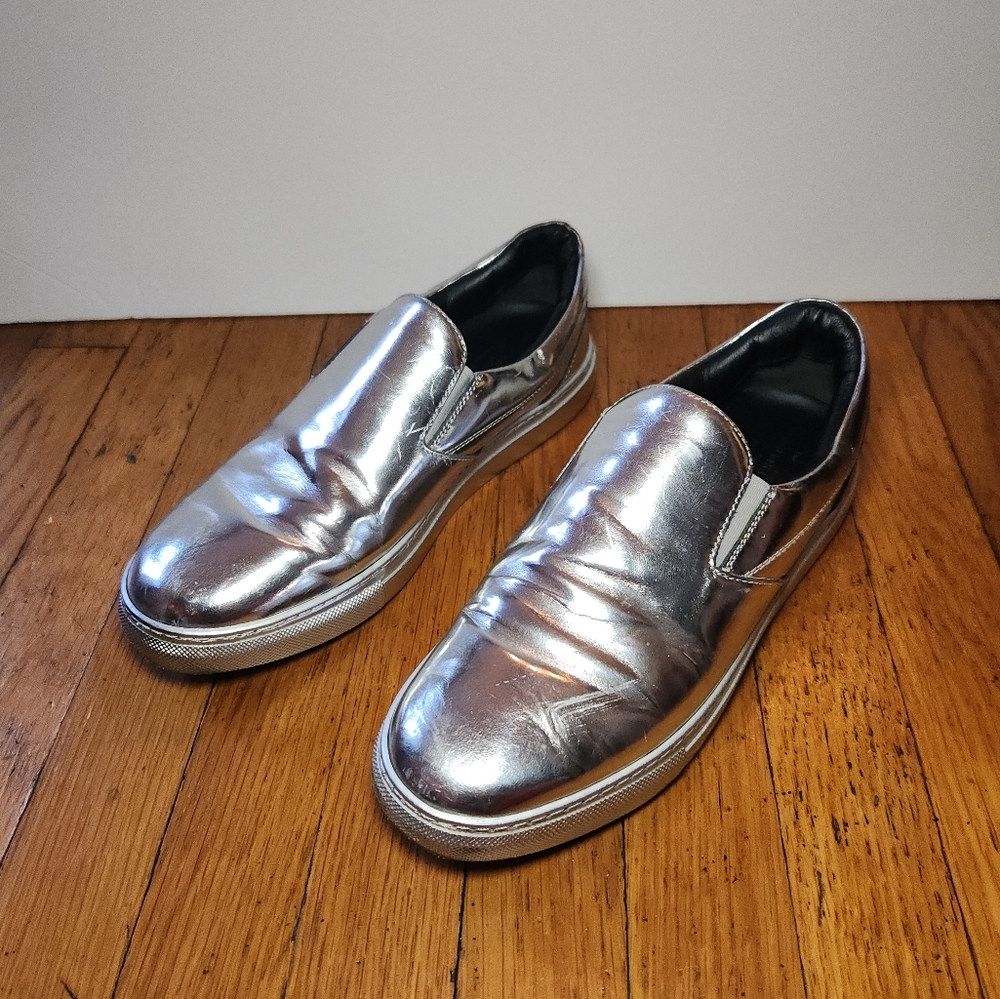 Vintage BALENCIAGA Y2K Silver Metallic Slip On Sneakers - Picture 5 of 14